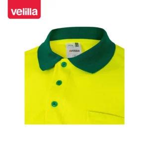 Polo bicolor manga corta Velilla 173 Verde/Amarillo flúor, detalle de cuello