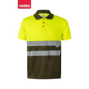Polo bicolor manga corta Velilla 173 Verde caza/Amarillo flúor, vista frontal