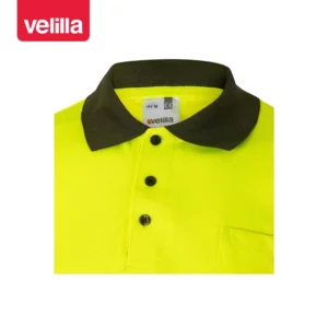 Polo bicolor manga corta Velilla 173 Verde caza/Amarillo flúor, detalle de cuello