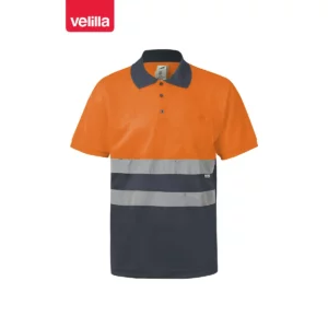 Polo bicolor manga corta Velilla 173 Gris/Naranja flúor, vista frontal
