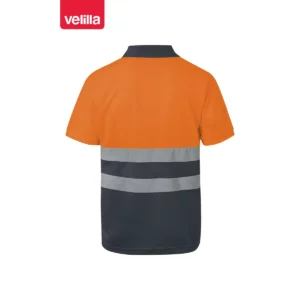 Polo bicolor manga corta Velilla 173 Gris/Naranja flúor, vista trasera
