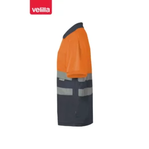 Polo bicolor manga corta Velilla 173 Gris/Naranja flúor, vista lateral