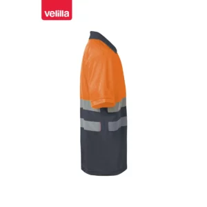 Polo bicolor manga corta Velilla 173 Gris/Naranja flúor, vista lateral