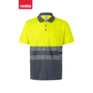 Polo bicolor manga corta Velilla 173 Gris/Amarillo flúor, vista frontal