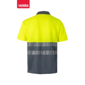 Polo bicolor manga corta Velilla 173 Gris/Amarillo flúor, vista trasera