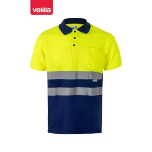 Polo bicolor manga corta Velilla 173 Azulina/Amarillo flúor, vista frontal