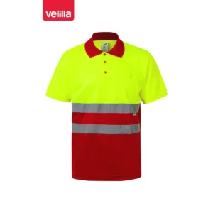 Polo bicolor manga corta Velilla 173 Rojo/Amarillo flúor, vista frontal