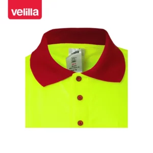 Polo bicolor manga corta Velilla 173 Rojo/Amarillo flúor, detalle de cuello