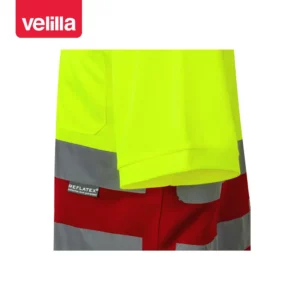 Polo bicolor manga corta Velilla 173 Rojo/Amarillo flúor, detalle de manga