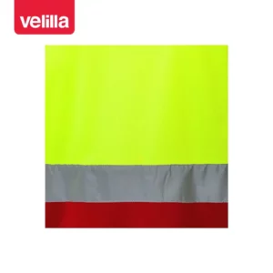 Polo bicolor manga corta Velilla 173 Rojo/Amarillo flúor, detalle de cinta reflectante
