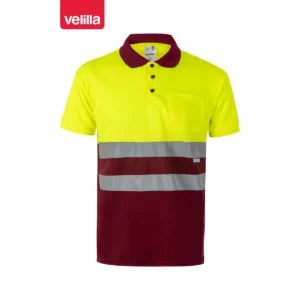 Polo bicolor manga corta Velilla 173 Granate/Amarillo flúor, vista frontal