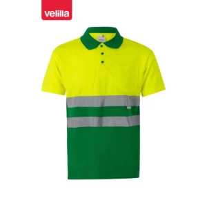 Polo bicolor manga corta Velilla 173 Verde hierba/Amarillo flúor, vista frontal