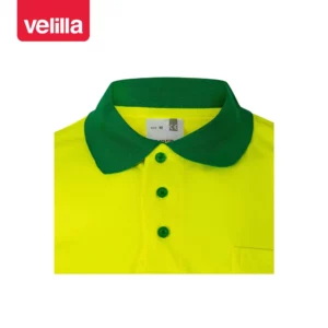 Polo bicolor manga corta Velilla 173 Verde hierba/Amarillo flúor, detalle de cuello