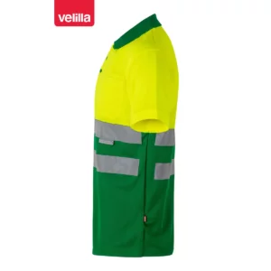 Polo bicolor manga corta Velilla 173 Verde hierba/Amarillo flúor, vista lateral
