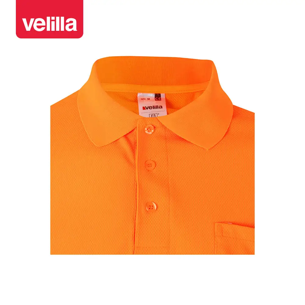 Polo alta visibilidad Velilla 174 11 Polo alta visibilidad Velilla 174 Naranja flúor, detalle de cuello y botones