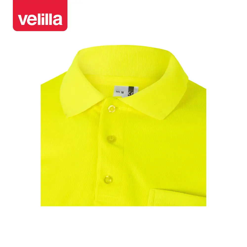 Polo alta visibilidad Velilla 174 7 Polo alta visibilidad Velilla 174 Amarillo flúor, detalle de cuello y botones