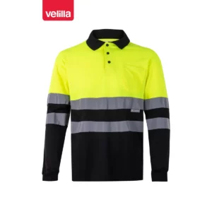 Polo bicolor alta visibilidad Velilla 175 Negro/Amarillo flúor, vista frontal