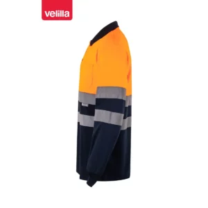 Polo bicolor alta visibilidad Velilla 175 Azul marino/Naranja flúor, vista lateral