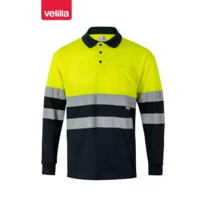 Polo bicolor alta visibilidad Velilla 175 Azul marino/Amarillo flúor, vista frontal