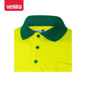Polo bicolor alta visibilidad Velilla 175 Verde/Amarillo flúor, detalle de cuello y botones
