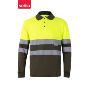 Polo bicolor alta visibilidad Velilla 175 Verde caza/Amarillo flúor, vista frontal