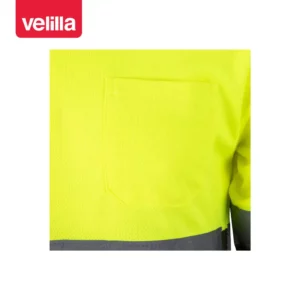 Polo bicolor alta visibilidad Velilla 175 Verde caza/Amarillo flúor, detalle de bolsillo del pecho