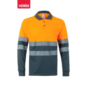 Polo bicolor alta visibilidad Velilla 175 Gris/Naranja flúor, vista frontal