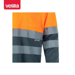 Polo bicolor alta visibilidad Velilla 175 Gris/Naranja flúor, detalle de cintas reflectantes
