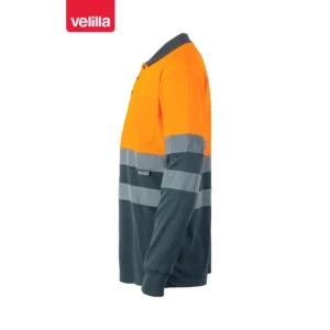 Polo bicolor alta visibilidad Velilla 175 Gris/Naranja flúor, vista lateral