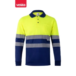 Polo bicolor alta visibilidad Velilla 175 Azulina/Amarillo flúor, vista frontal
