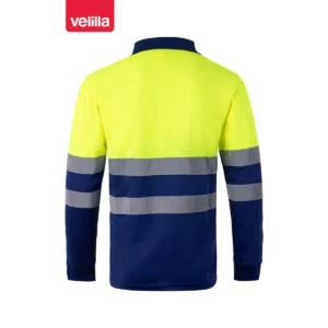 Polo bicolor alta visibilidad Velilla 175 Azulina/Amarillo flúor, vista trasera