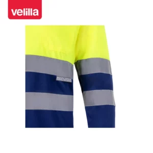 Polo bicolor alta visibilidad Velilla 175 Azulina/Amarillo flúor, detalle de cintas reflectantes