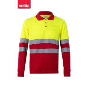 Polo bicolor alta visibilidad Velilla 175 Rojo/Amarillo flúor, vista frontal