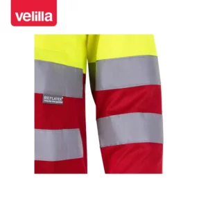 Polo bicolor alta visibilidad Velilla 175 Rojo/Amarillo flúor, detalle de cintas reflectantes