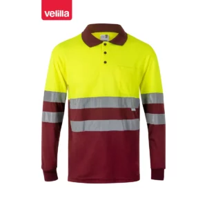 Polo bicolor alta visibilidad Velilla 175 Granate/Amarillo flúor, vista frontal