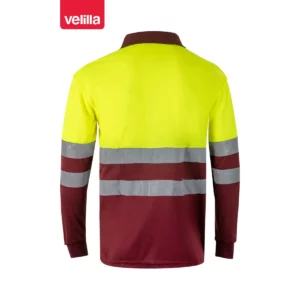 Polo bicolor alta visibilidad Velilla 175 Granate/Amarillo flúor, vista trasera