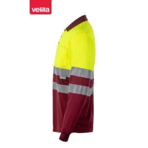 Polo bicolor alta visibilidad Velilla 175 Granate/Amarillo flúor, vista lateral