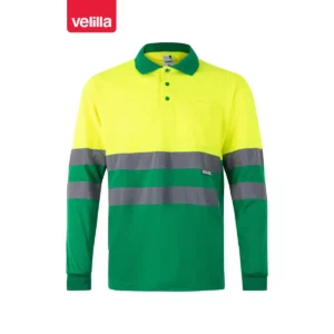Polo bicolor alta visibilidad Velilla 175 Verde hierba/Amarillo flúor, vista frontal