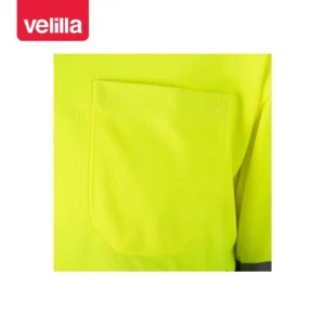 Polo bicolor alta visibilidad Velilla 175 Verde hierba/Amarillo flúor, detalle de bolsillo del pecho