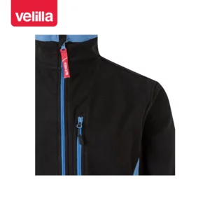 Chaqueta polar bicolor Velilla 201504 Negro/Celeste, detalle de cuello, cremallera y bolsillo del pecho