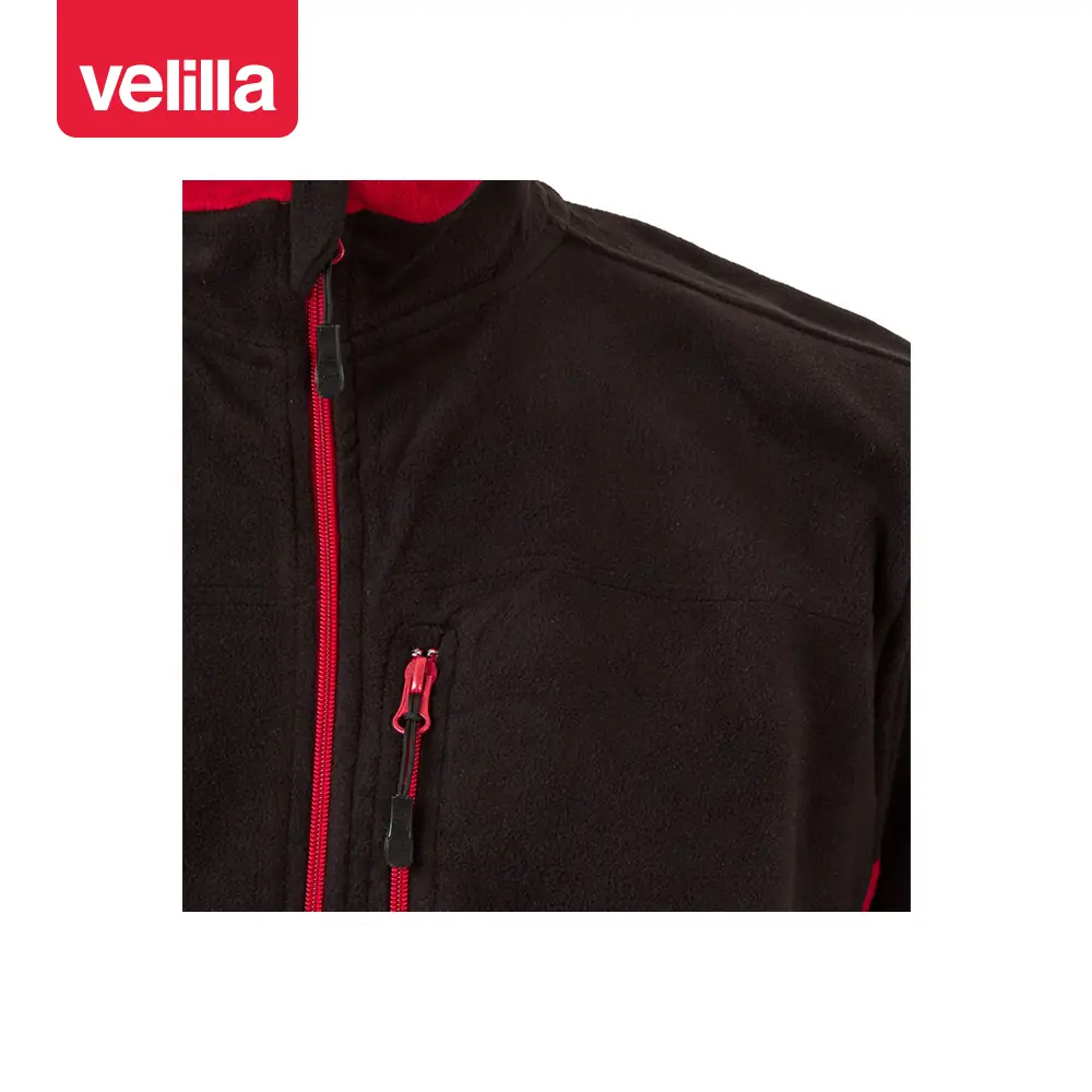 Chaqueta polar bicolor Velilla 201504 4 Chaqueta polar bicolor Velilla 201504 Negro/Rojo, detalle de cuello, cremallera y bolsillo del pecho