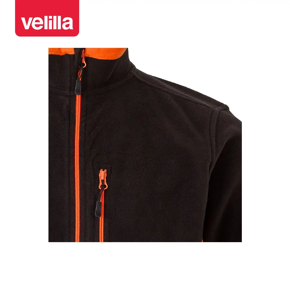 Chaqueta polar bicolor Velilla 201504 5 Chaqueta polar bicolor Velilla 201504 Negro/Naranja, detalle de cuello, cremallera y bolsillo del pecho
