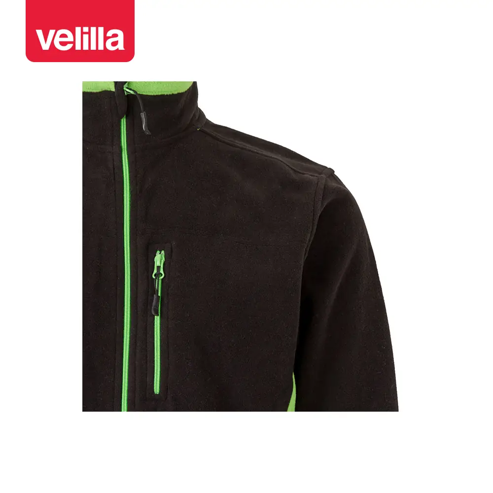 Chaqueta polar bicolor Velilla 201504 6 Chaqueta polar bicolor Velilla 201504 Negro/Verde lima, detalle de cuello, cremallera y bolsillo del pecho