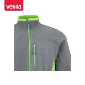 Chaqueta polar bicolor Velilla 201504 Gris/Verde lima, detalle de cuello, cremallera y bolsillo del pecho