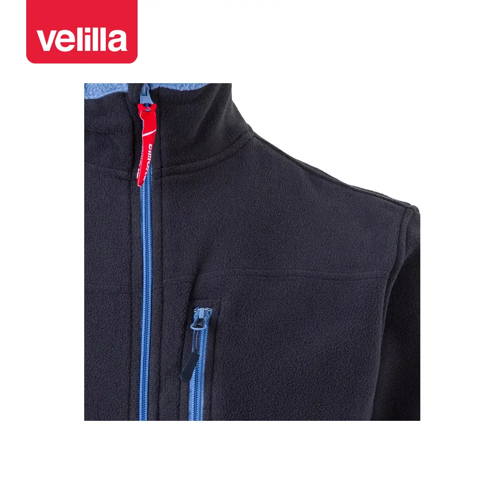 Chaqueta polar bicolor Velilla 201504 15 Chaqueta polar bicolor Velilla 201504 Azul navy/Celeste, detalle de cuello, cremallera y bolsillo del pecho