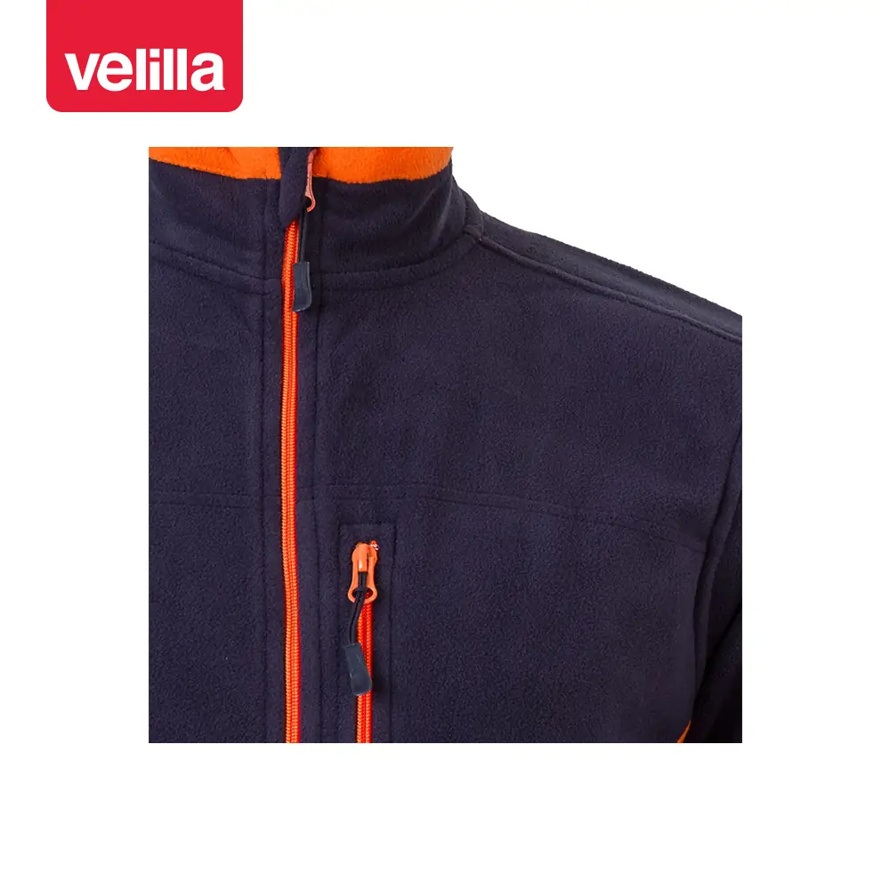 Chaqueta polar bicolor Velilla 201504 13 Chaqueta polar bicolor Velilla 201504 Azul navy/Naranja, detalle de cuello, cremallera y bolsillo del pecho