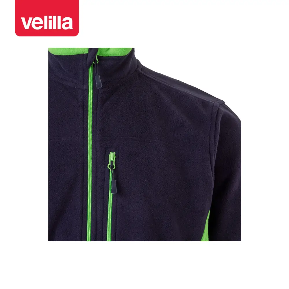Chaqueta polar bicolor Velilla 201504 14 Chaqueta polar bicolor Velilla 201504 Azul navy/Verde lima, detalle de cuello, cremallera y bolsillo del pecho