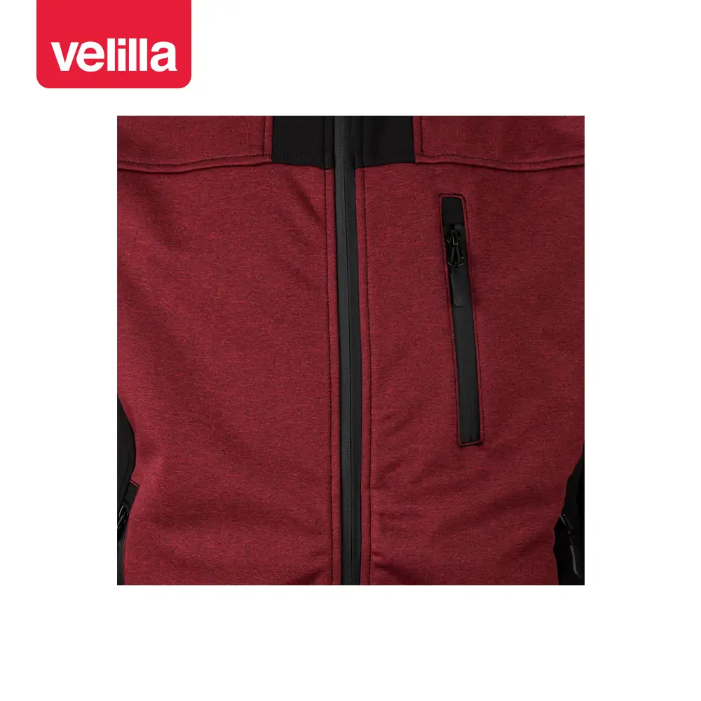 Cazadora softshell con capucha Velilla 206007 17 Cazadora softshell con capucha Velilla 206007 Granate jaspeado/Negro, detalle de pecho y cremallera central