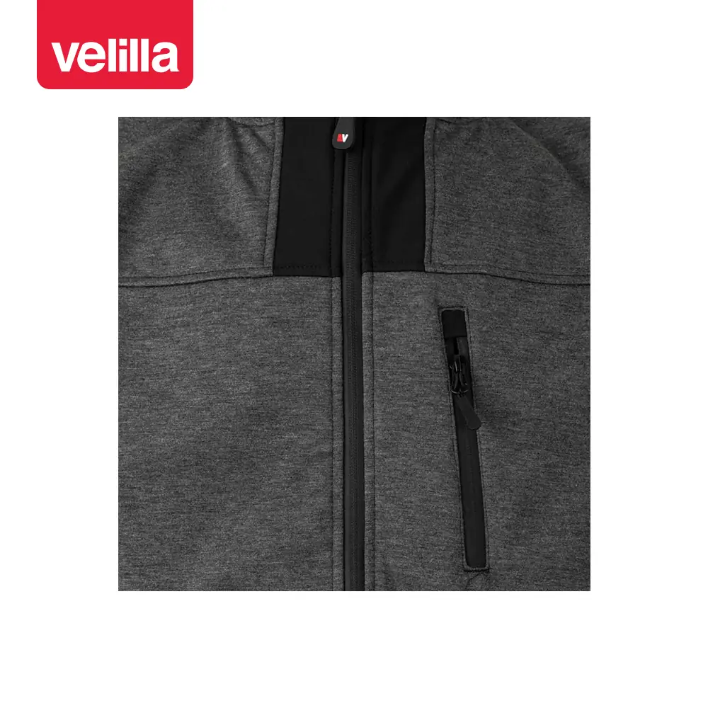 Cazadora softshell con capucha Velilla 206007 10 Cazadora softshell con capucha Velilla 206007 Gris oscuro jaspeado/Negro, detalle de pecho y cremallera central