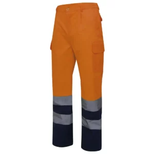 Pantalón bicolor multibolsillos Velilla 303001 Azul marino/Naranja flúor, vista frontal
